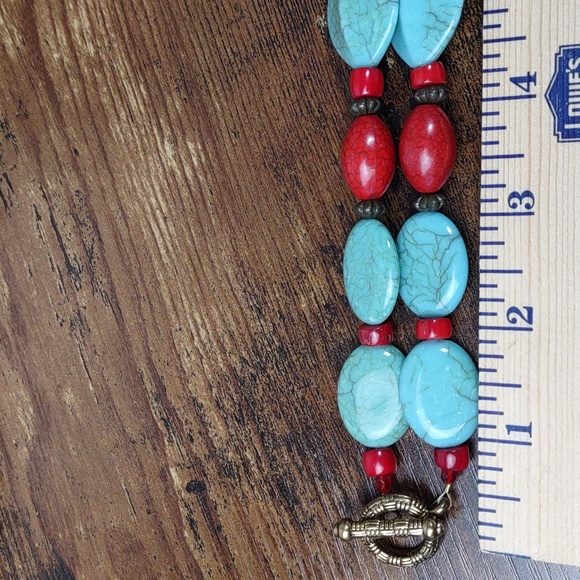 Turquoise/Red Necklace and Bracelet Set - Picture 6 of 13